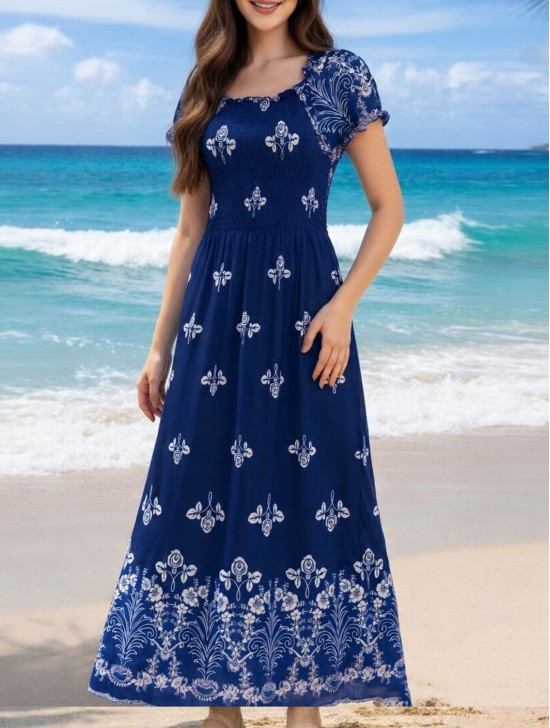 Floral Print Short Sleeved Summer Dress Floral Print Short Sleeved Summer Dress